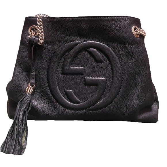 Gucci Handbags - GUCCI SoHo Tote Shoulder Bag Black Leather Logo Chain Luxury Preppy